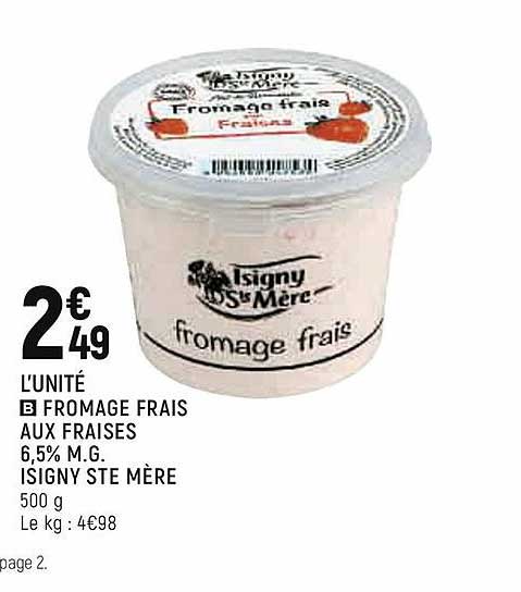 fromage frais aux fraises 6,5% m.g. isigny ste mère