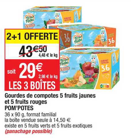 Gourdes De Compotes 5 Fruits Jaunes Et 5 Fruits Rouges Pom'potes