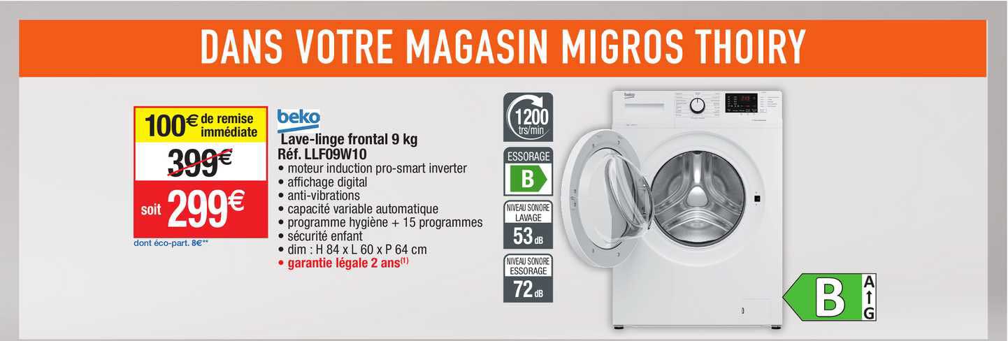 lave-linge frontal 9 kg llf09w10 beko