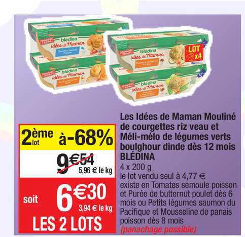 Les Idées De Maman Mouliné De Courgettes Riz Veau Et Méli-mélo De Légumes Verts Boulghour Dinde Dès 12 Mois Blédina