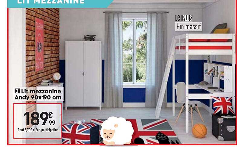lit mezzanine andy 90x190 cm