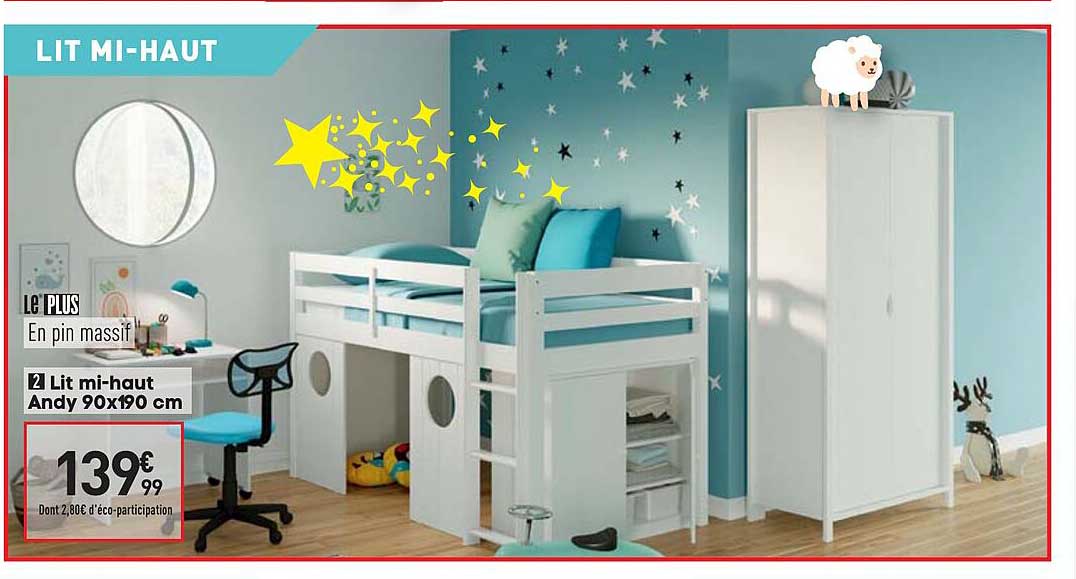 lit mi-haut andy 90x190 cm