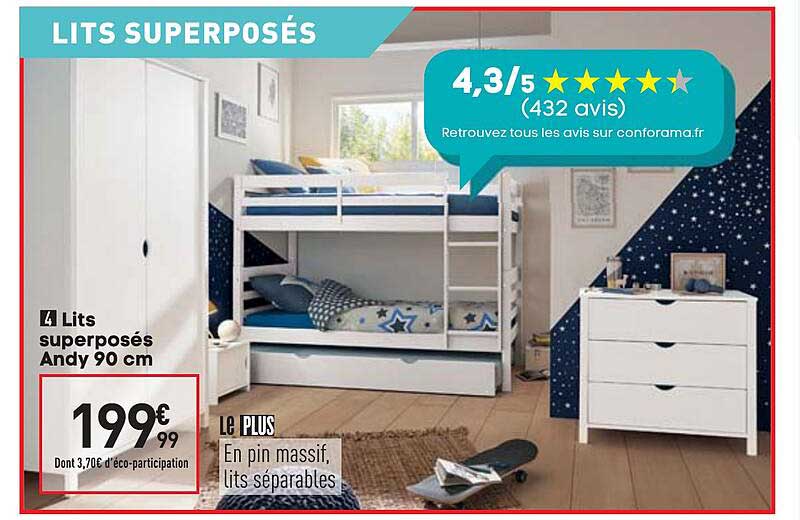 lits superposés andy 90 cm