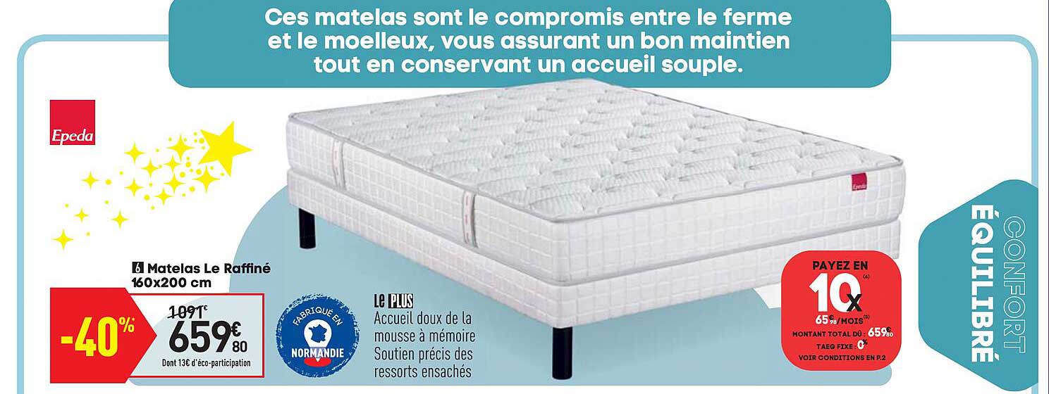 matelas le raffiné 160 x 200 cm epeda