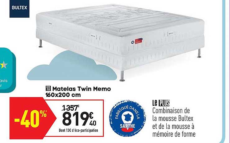 Matelas Twin Memo 160 X 200 Cm Bultex