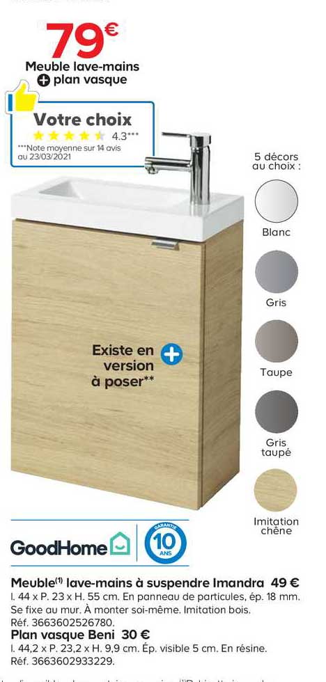 meuble lave-mains à suspendre imandra, plan vasque beni