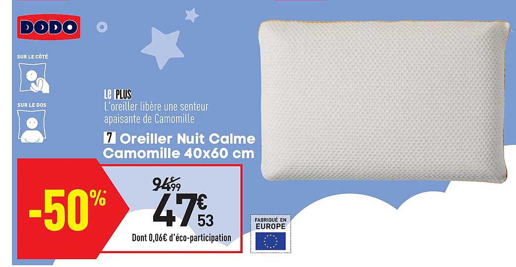 oreiller nuit calme camomille 40 x 60 cm dodo
