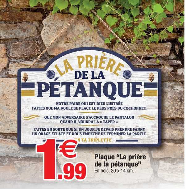 plaque la prière de la pétanque