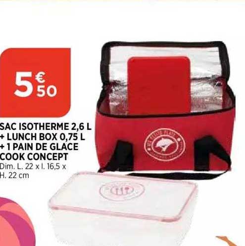 Sac Isotherme 2,6 L + Lunch Box 0,75 L + 1 Pain De Glace Cook Concept