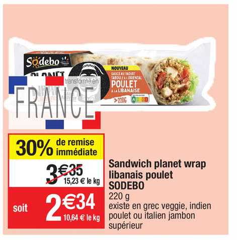 sandwich planet wrap libanais poulet sodebo