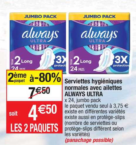 serviettes hygiéniques normales avec ailettes always ultra