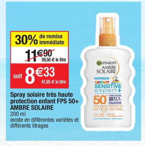 Spray Solaire Très Haute Protection Enfant Fps 50+ Ambre Solaire