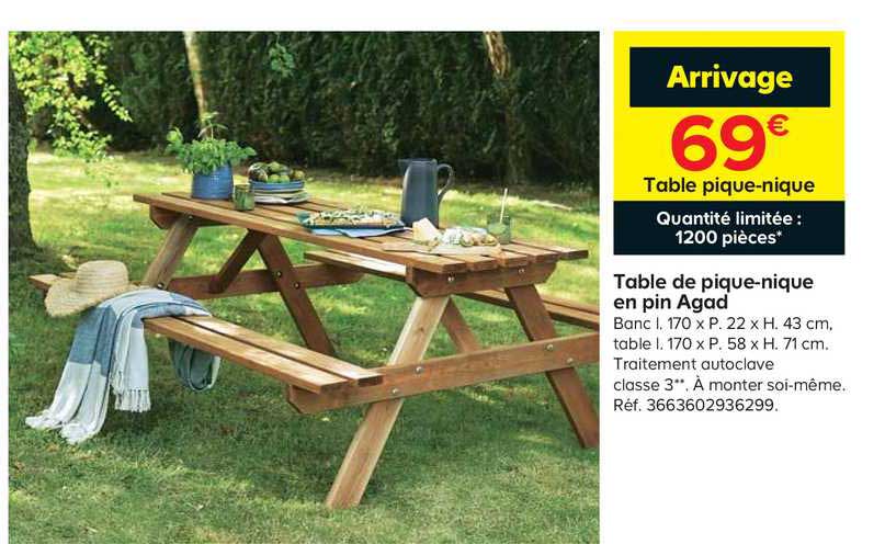 table de pique-nique en pin agad