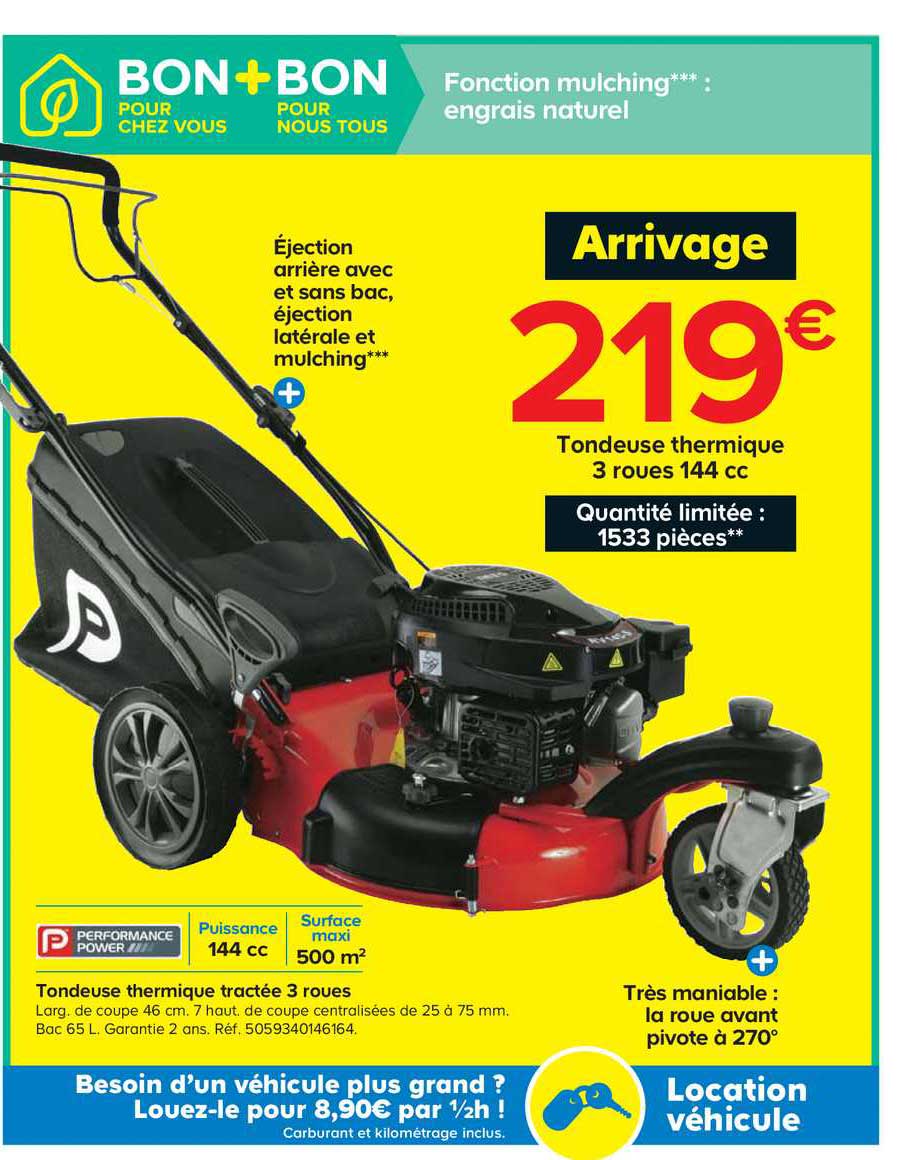 Tondeuse Thermique Tractée 3 Roues