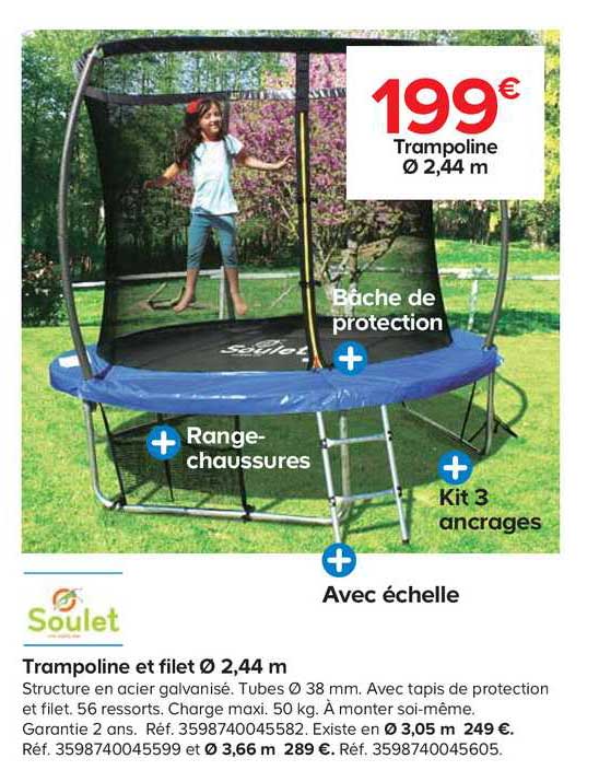 trampoline et filet 2,44 m soulet