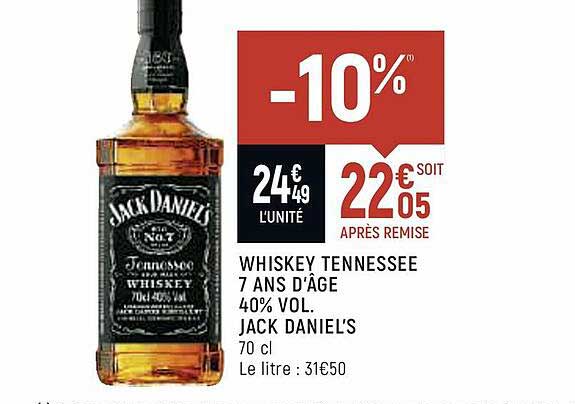 whiskey tennessee 7 ans d'âge 40% vol. jack daniel's