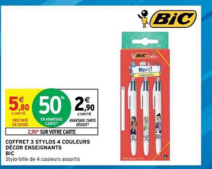 Coffret 3 Stylos 4 Couleurs Décor Enseignants Bic