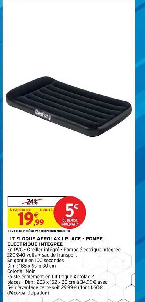 lit floque aérolax 1 place-pompe électrique intégrée