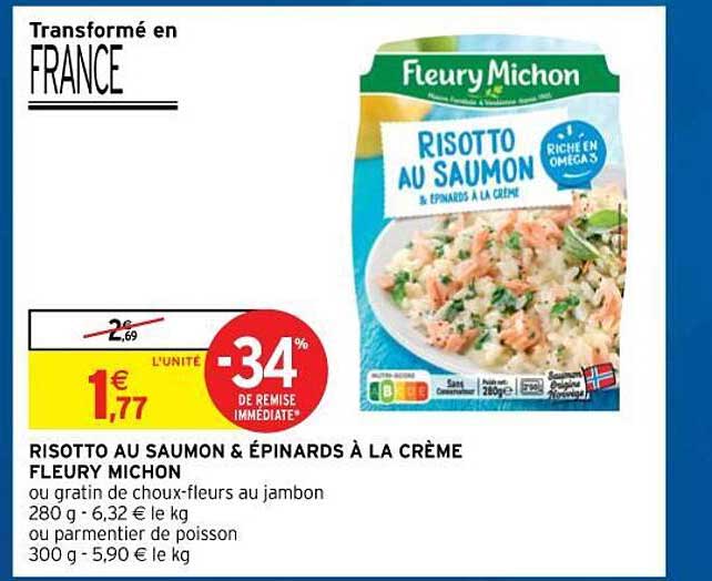 risotto au saumon & épinards à la crème fleury michon
