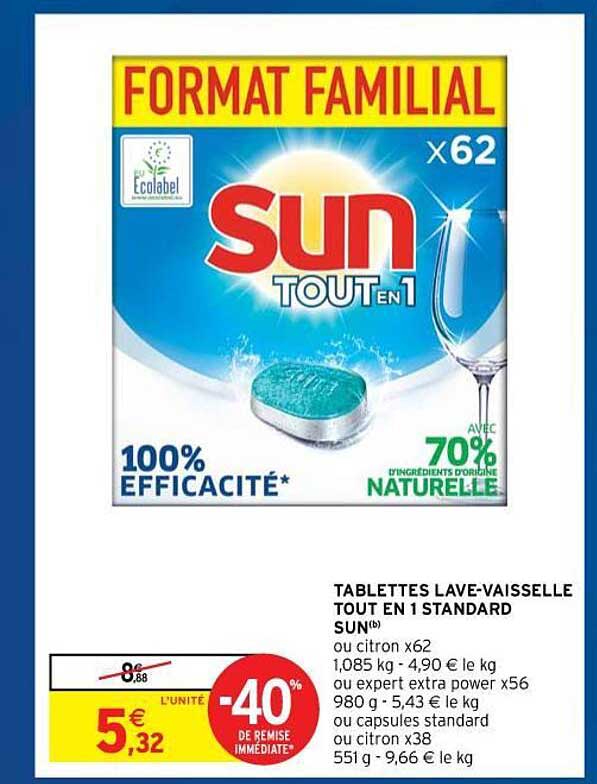 tablettes lave-vaisselle tout en 1 standard sun