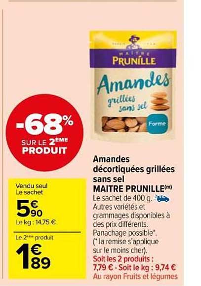 amandes décortiquées grillées sans sel maître prunille