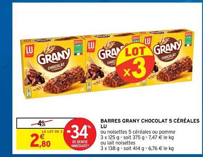 barres grany chocolat 5 céréales lu