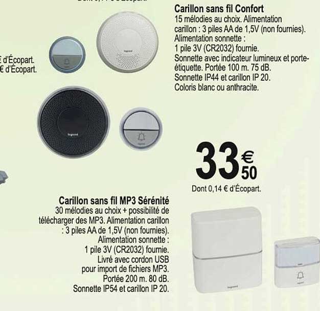 Carillon Sans Fil Mp3 Sérénité, Carillon Sans Fil Confort