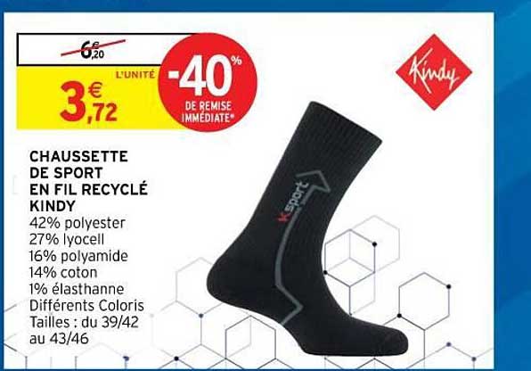 chaussette de sport en fil recyclé kindy