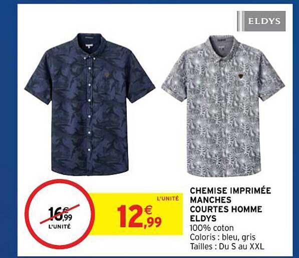 chemise imprimée manches courtes homme eldys