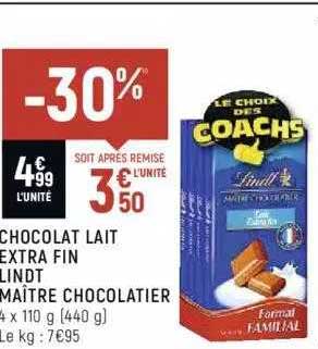Chocolat Lait Extra Fin Lindt Maître Chocolatier