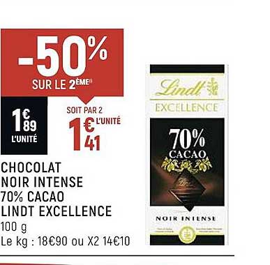 Chocolat Noir Intense 70% Cacao Lindt Excellence