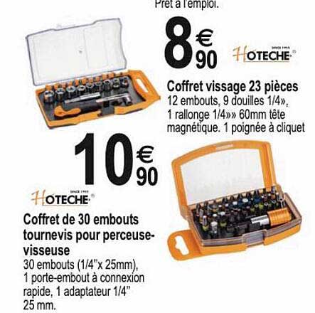 coffret de 30 embouts tournevis pour perceuse-visseuse hoteche, coffret vissage 23 pièces hoteche