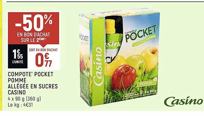 Compote' Pocket Pomme Allégée En Sucres Casino