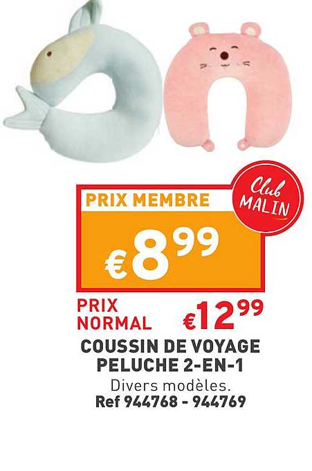 coussin de voyage peluche 2-en-1