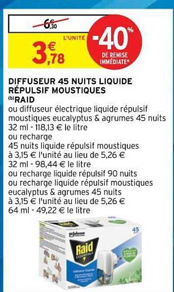 diffuseur 45 nuits liquide répulsif moustiques raid