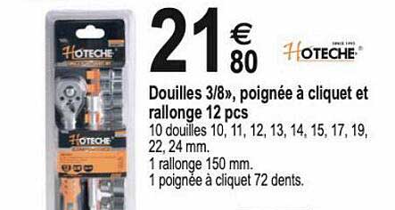 douilles 3-8, poignée à cliquet et rallonge 12 pcs