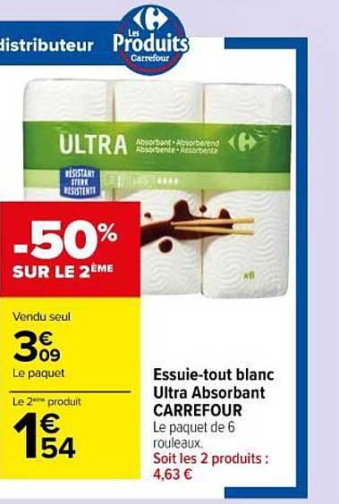 essuie-tout blanc ultra absorbant carrefour