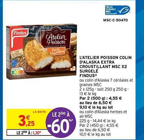 l'atelier poisson colin d'alaska extra croustillant msc x2 surgelé findus