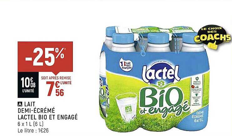 lait demi-écrémé lactel bio et engagé
