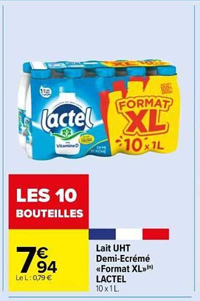 lait uht demi-écrémé «format xl» lactel