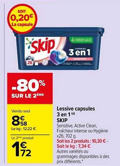 Lessive Capsules 3 En 1 Skip