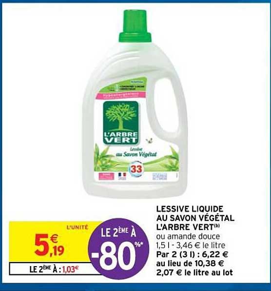 lessive liquide au savon végétal l'arbre vert