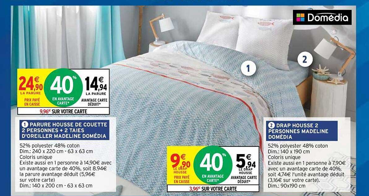 parure housse de couette 2 personnes + 2 taies d'oreiller madeline domédia, drap housse 2 personnes madeline domédia