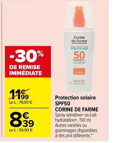 protection solaire spf50 corine de farme
