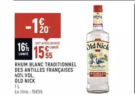 rhum blanc traditionnel des antilles françaises 40% vol. old nick