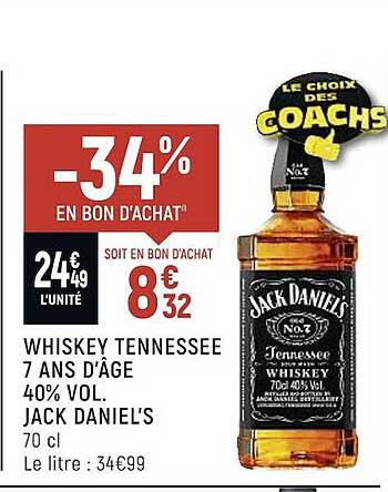 whiskey tennessee 7 ans d'âge 40% vol. jack daniel's