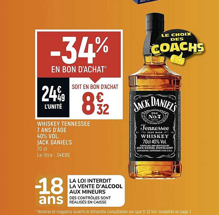 whiskey tennessee 7 ans d'âge 40% vol. jack daniel's