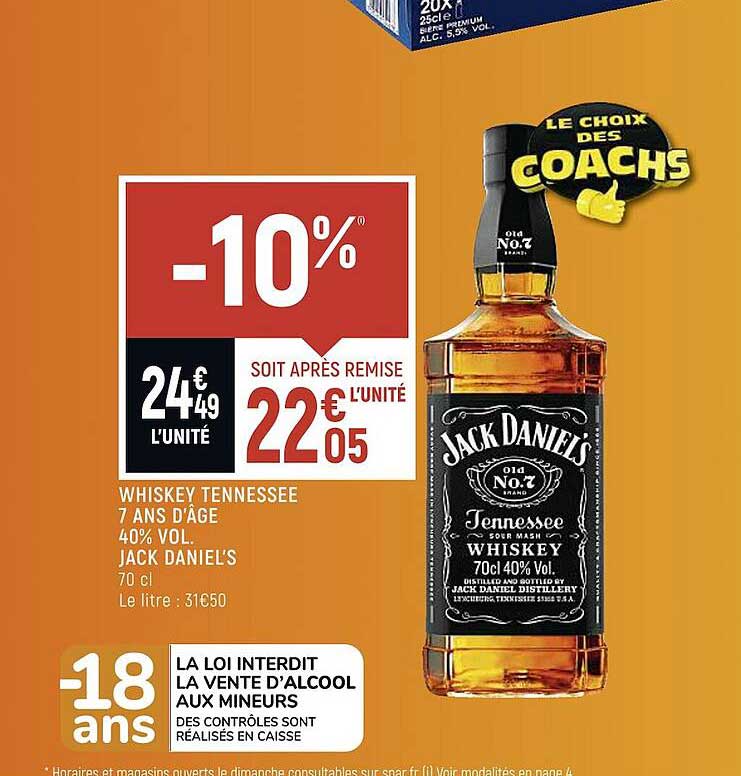 whiskey tennessee 7 ans d'âge 40% vol. jack daniel's