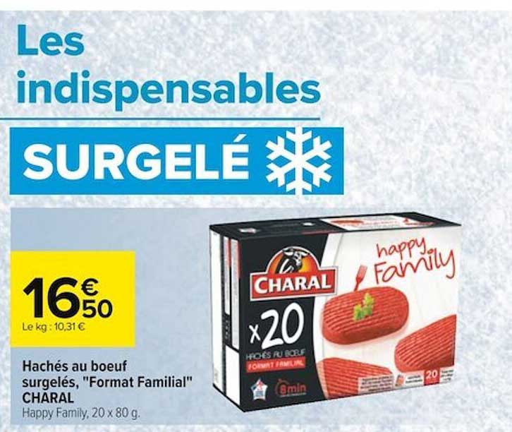 hachés au bœuf surgelés, "format familial" charal