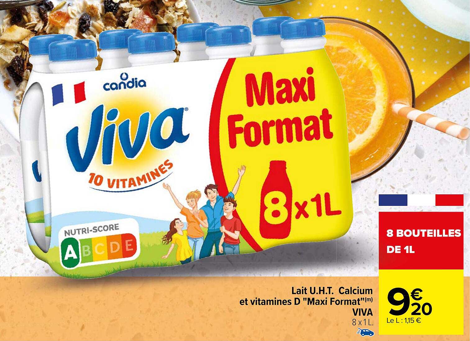 lait u.h.t. calcium et vitamines d "maxi format" viva